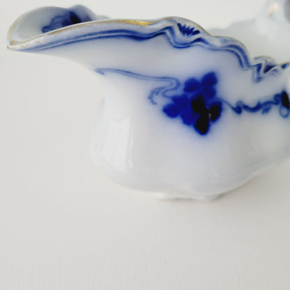 Gridley Clover Flow Blue Gravy Boat, c.1891-1914 England