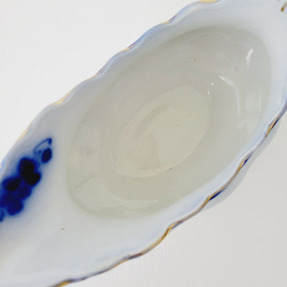 Gridley Clover Flow Blue Gravy Boat, c.1891-1914 England
