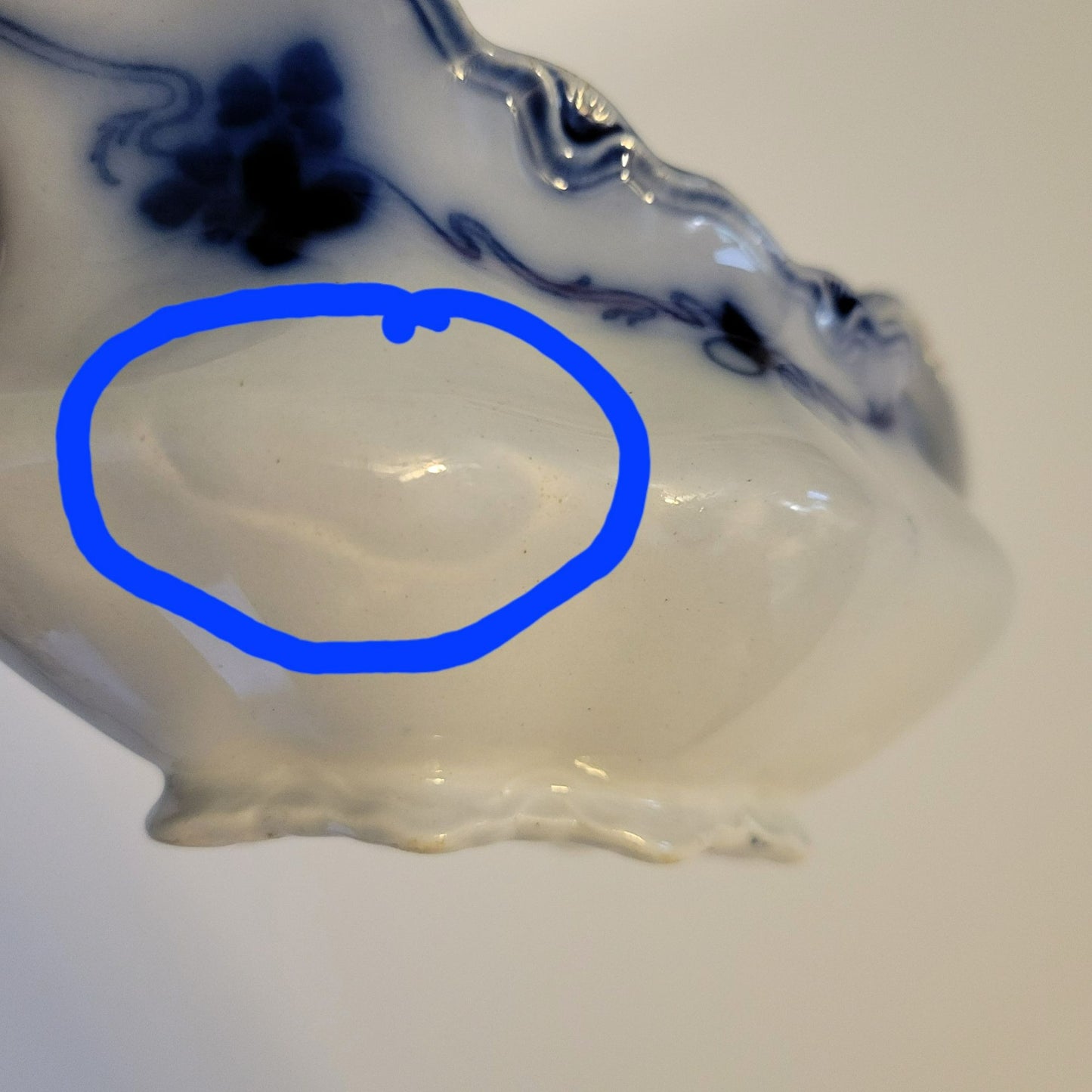 Gridley Clover Flow Blue Gravy Boat, c.1891-1914 England