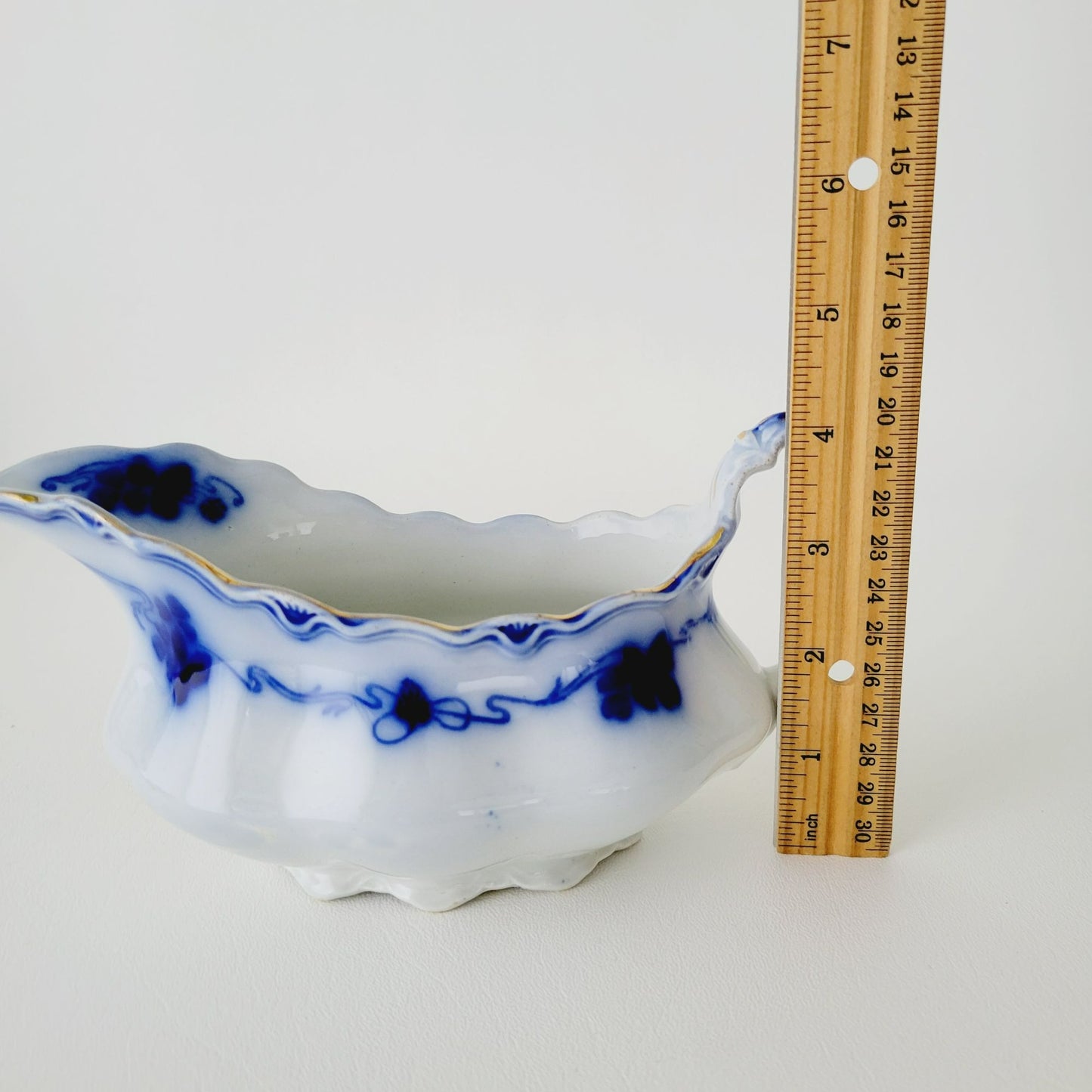 Gridley Clover Flow Blue Gravy Boat, c.1891-1914 England