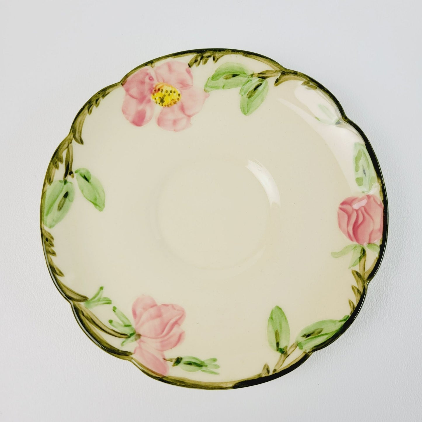 Franciscan  Desert Rose Cup & Saucer, 2 Sets, Hand Painted & Embossed Pink Floral, c.1940-47 USA