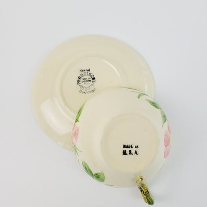 Franciscan  Desert Rose Cup & Saucer, 2 Sets, Hand Painted & Embossed Pink Floral, c.1940-47 USA