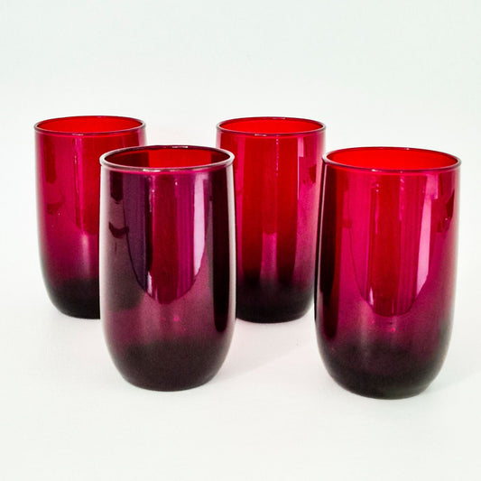 Anchor Hocking "Roly Poly Royal Ruby" Tumbler Glasses, Set of 4, c.1940s-60s USA