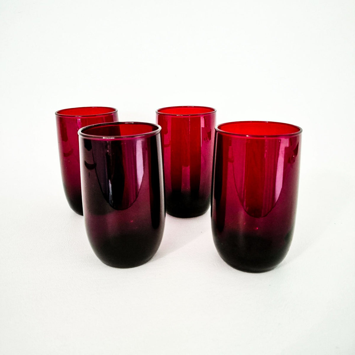Anchor Hocking "Roly Poly Royal Ruby" Tumbler Glasses, Set of 4, c.1940s-60s USA