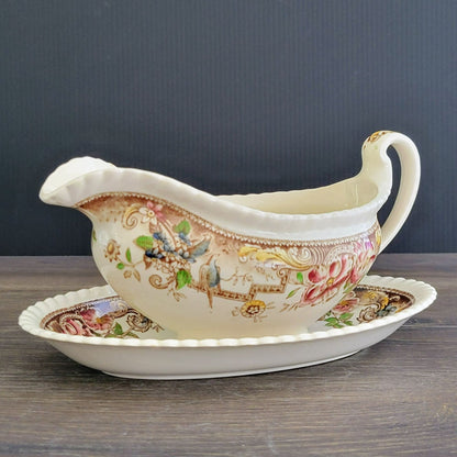Johnson Bros Devonshire Brown Gravy Boat & Underplate