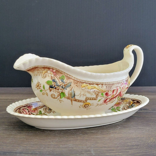 Johnson Bros Devonshire Brown Gravy Boat & Underplate