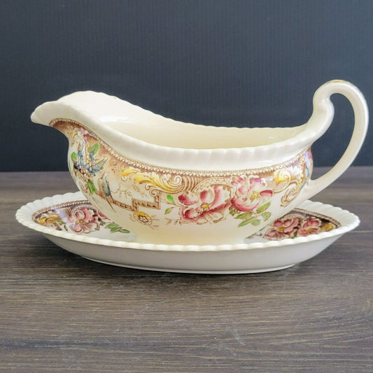 Johnson Bros Devonshire Brown Gravy Boat & Underplate