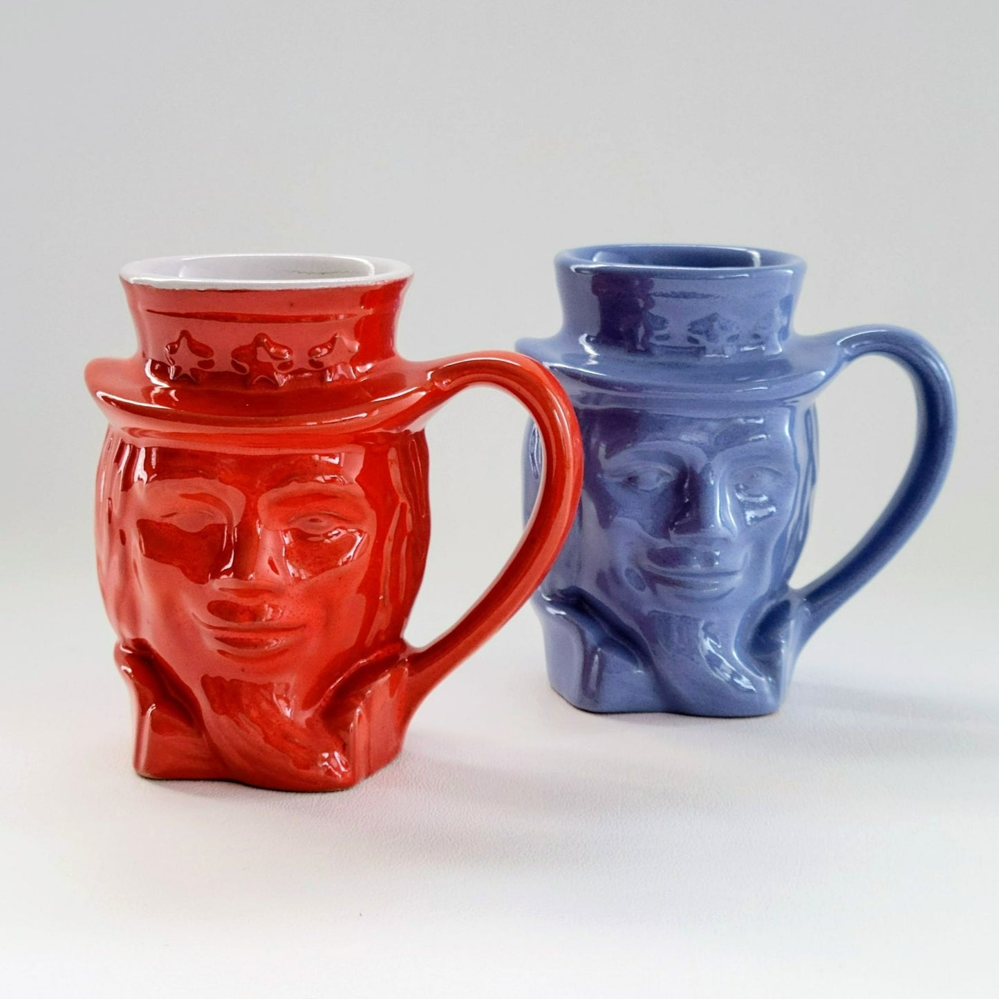 Frankoma Art Pottery Uncle Sam Mug Set of 2,  c.1976 USA Made
