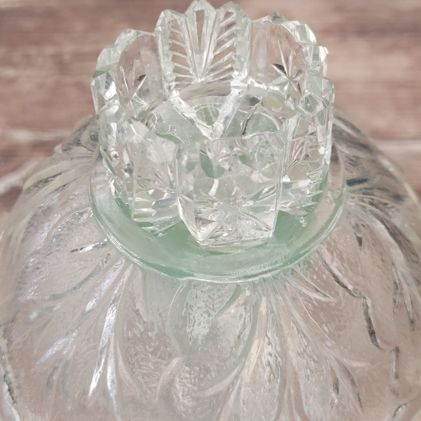 Unique Small Flameless Tealight Lamp, Clear Frosted & Seafoam Green, Embossed  & Etched Floral Design