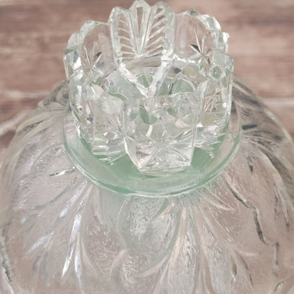 Unique Small Flameless Tealight Lamp, Clear Frosted & Seafoam Green, Embossed  & Etched Floral Design