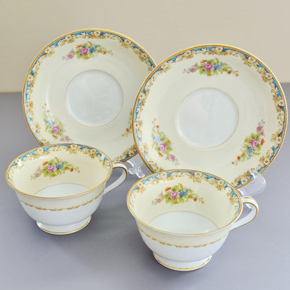 Noritake Floral Spray Teacup & Saucer, 2 Sets, c.1945-48 Occupied Japan