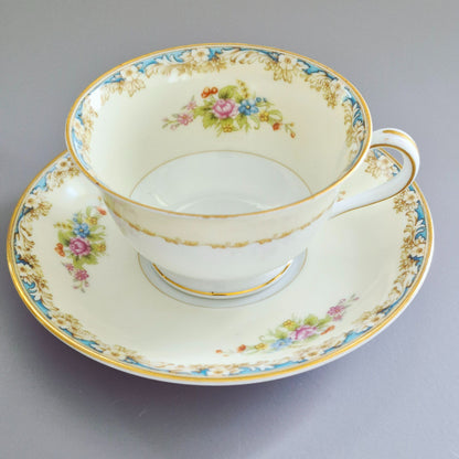 Noritake Floral Spray Teacup & Saucer, 2 Sets, c.1945-48 Occupied Japan
