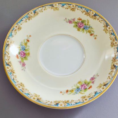 Noritake Floral Spray Teacup & Saucer, 2 Sets, c.1945-48 Occupied Japan