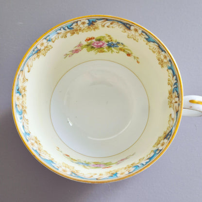 Noritake Floral Spray Teacup & Saucer, 2 Sets, c.1945-48 Occupied Japan