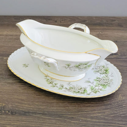 Franconia K&A Krautheim Hawthorn Gravy Boat & Underplate, Gadroon Border, c.1964-75 Germany