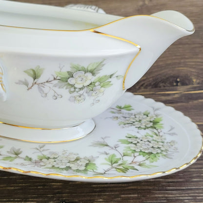 Franconia K&A Krautheim Hawthorn Gravy Boat & Underplate, Gadroon Border, c.1964-75 Germany