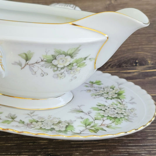 Franconia K&A Krautheim Hawthorn Gravy Boat & Underplate, Gadroon Border, c.1964-75 Germany
