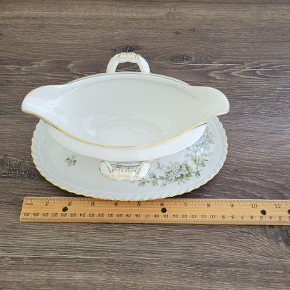 Franconia K&A Krautheim Hawthorn Gravy Boat & Underplate, Gadroon Border, c.1964-75 Germany