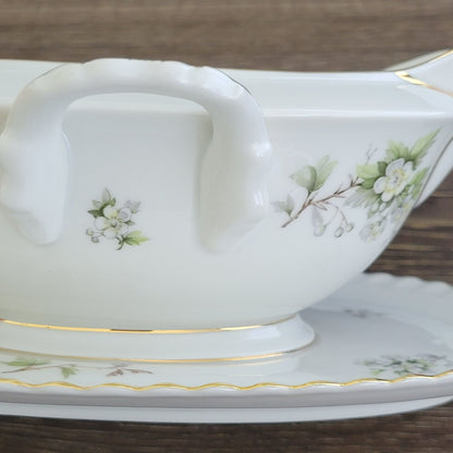 Franconia K&A Krautheim Hawthorn Gravy Boat & Underplate, Gadroon Border, c.1964-75 Germany