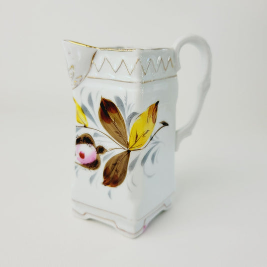 Hand-Painted Small Square Floral Porcelain Pitcher