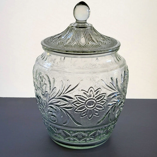 Anchor Hocking Sandwich Clear Cookie Jar & Lid, c.1940s-60 USA