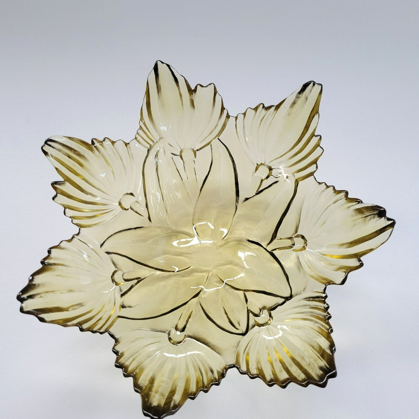 MCM Art Glass Centerpiece Bowl, Lotus & Leaf