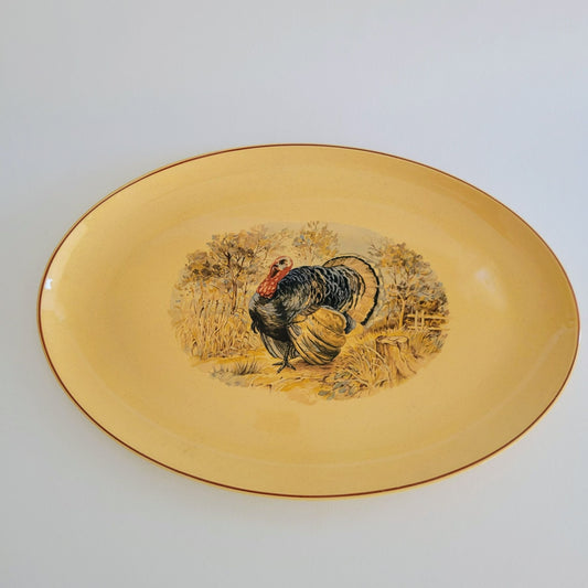 Vintage Hand-Painted Turkey 17" Oval Platter