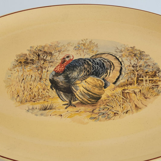 Vintage Hand-Painted Turkey 17" Oval Platter