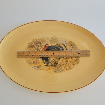 Vintage Hand-Painted Turkey 17" Oval Platter