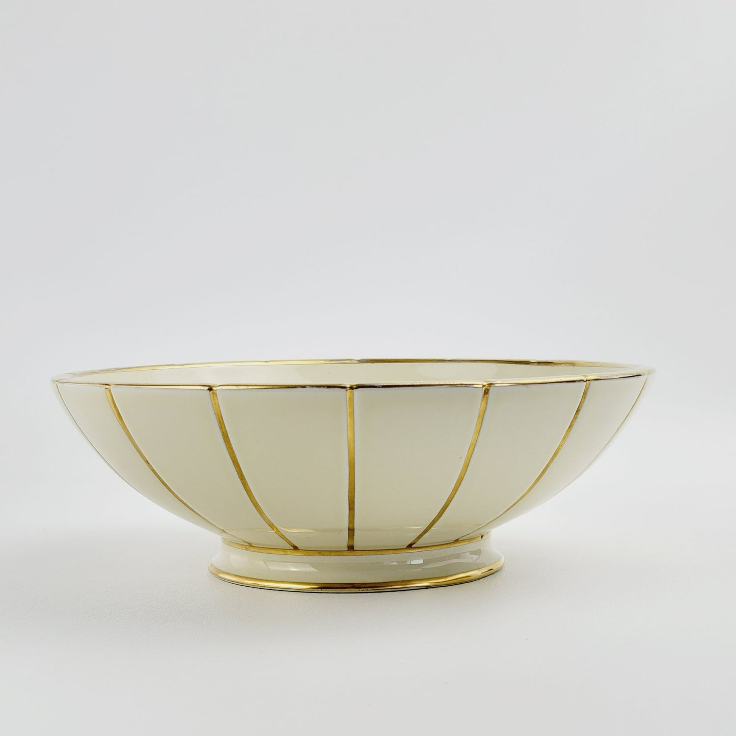 Rare Vintage TEPECO Cream & Gold Stripe Centerpiece Bowl, Trenton Potteries Co