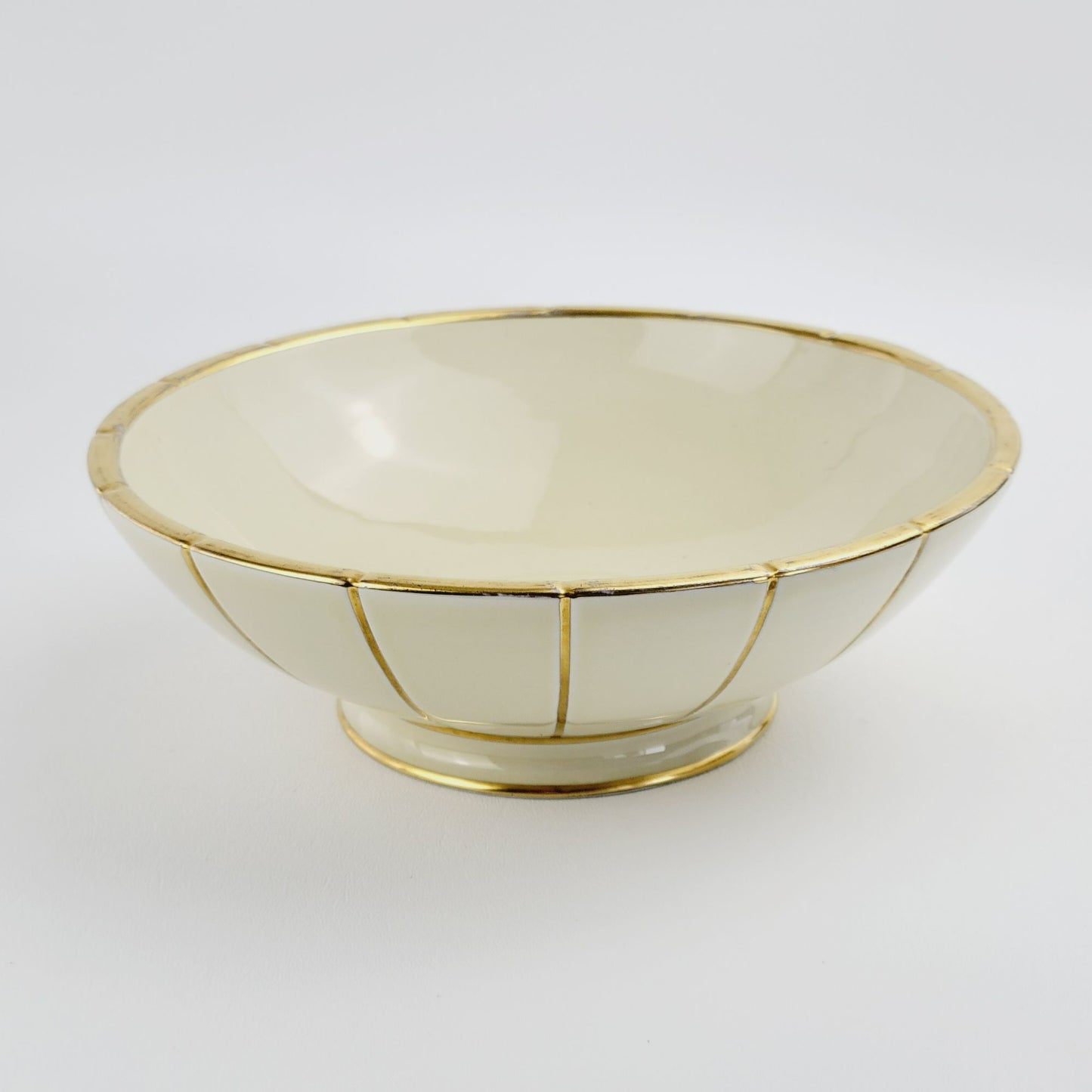 Rare Vintage TEPECO Cream & Gold Stripe Centerpiece Bowl, Trenton Potteries Co