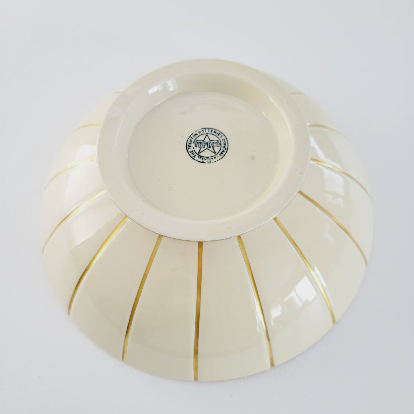 Rare Vintage TEPECO Cream & Gold Stripe Centerpiece Bowl, Trenton Potteries Co