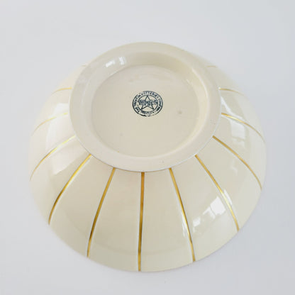 Rare Vintage TEPECO Cream & Gold Stripe Centerpiece Bowl, Trenton Potteries Co