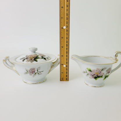 Peony Creamer & Sugar Bowl by Se Yei, c.1958 Japan, Lavender Pink & Green Floral