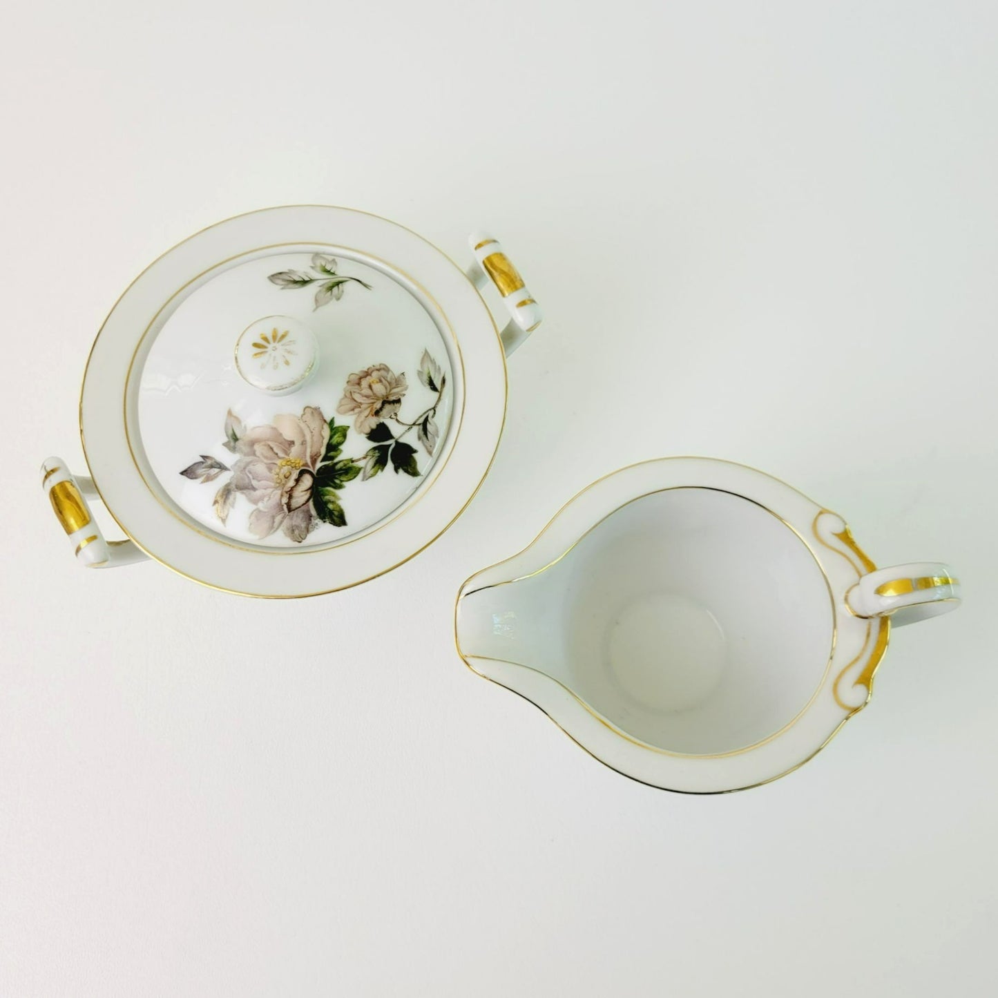 Peony Creamer & Sugar Bowl by Se Yei, c.1958 Japan, Lavender Pink & Green Floral