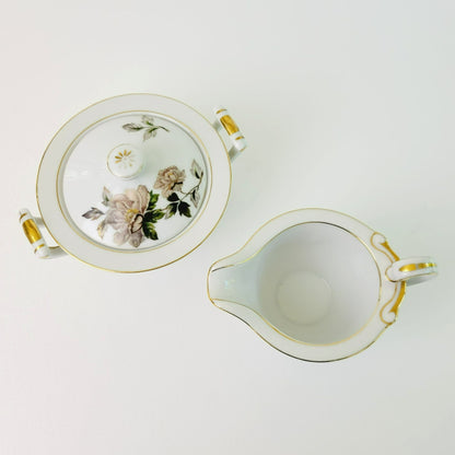 Peony Creamer & Sugar Bowl by Se Yei, c.1958 Japan, Lavender Pink & Green Floral