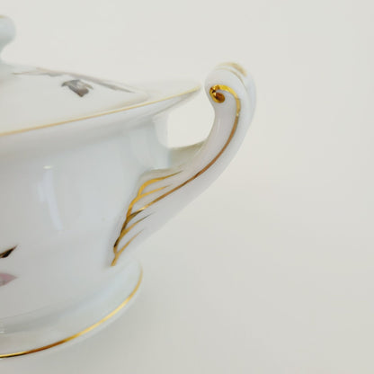 Peony Creamer & Sugar Bowl by Se Yei, c.1958 Japan, Lavender Pink & Green Floral