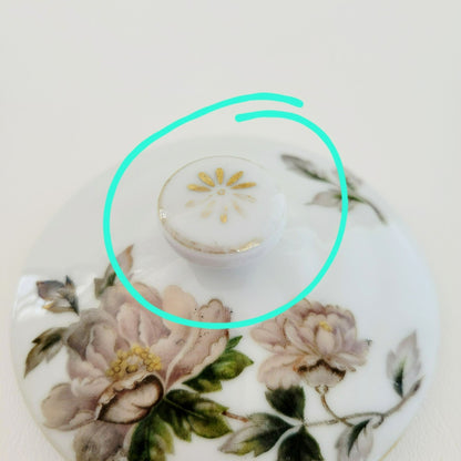 Peony Creamer & Sugar Bowl by Se Yei, c.1958 Japan, Lavender Pink & Green Floral