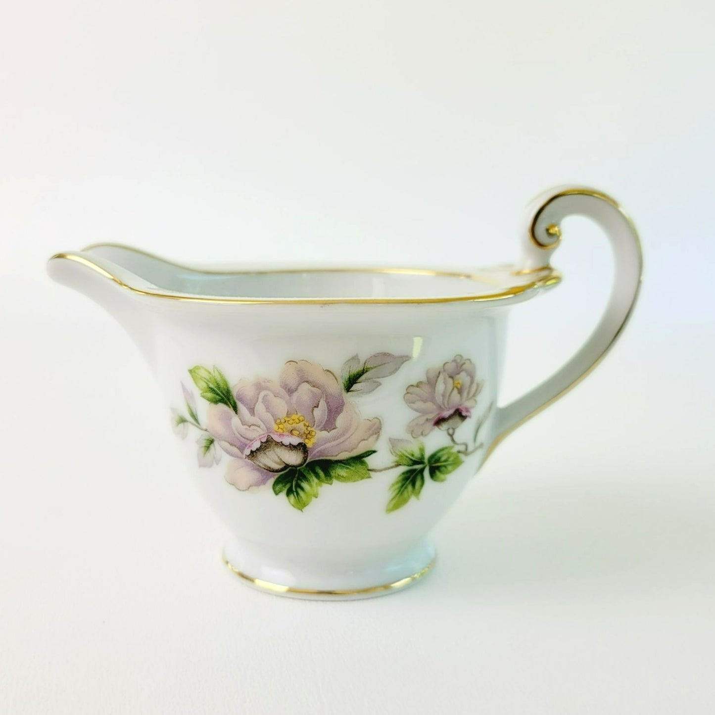 Peony Creamer & Sugar Bowl by Se Yei, c.1958 Japan, Lavender Pink & Green Floral