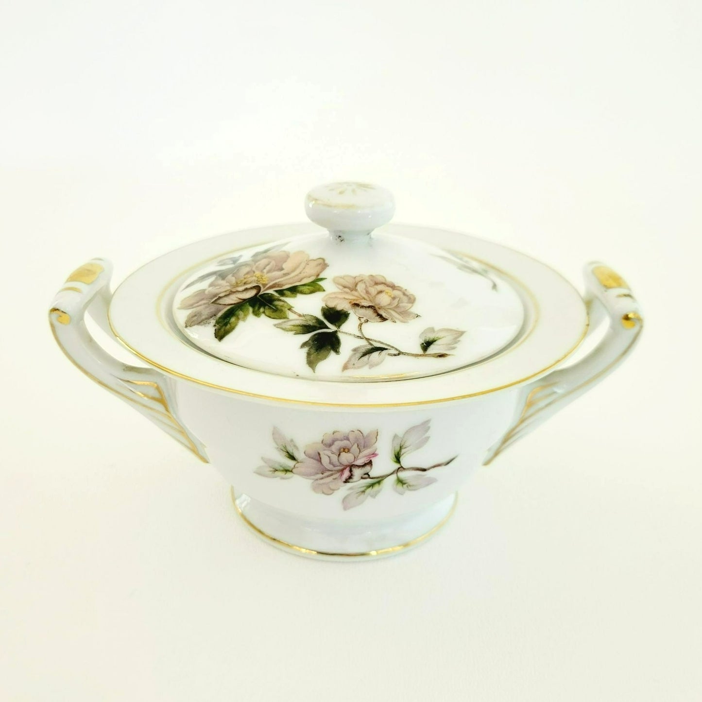 Peony Creamer & Sugar Bowl by Se Yei, c.1958 Japan, Lavender Pink & Green Floral