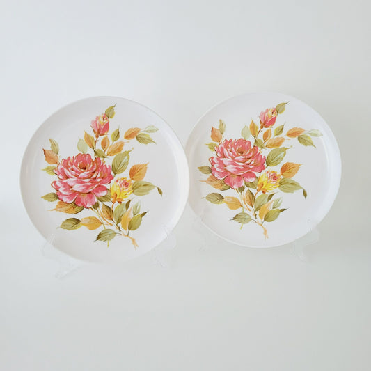 Red Floral Melamine Melmac Luncheon Plate, Set of 2