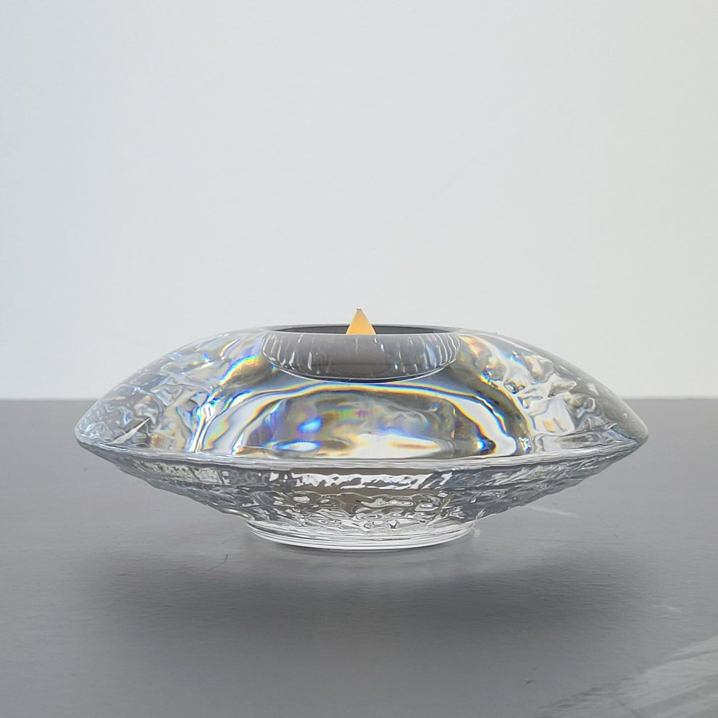 Orrefors DISCUS Crystal Tealight Candle Holder, Sweden