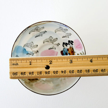 Japanese Kutani Geisha Girls Teacup, Saucer & Plates, Set of 4, Hand Painted Porcelain