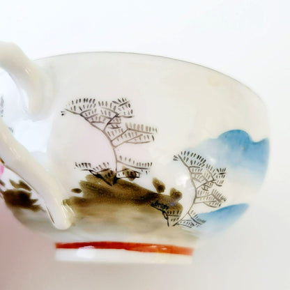Japanese Kutani Geisha Girls Teacup, Saucer & Plates, Set of 4, Hand Painted Porcelain