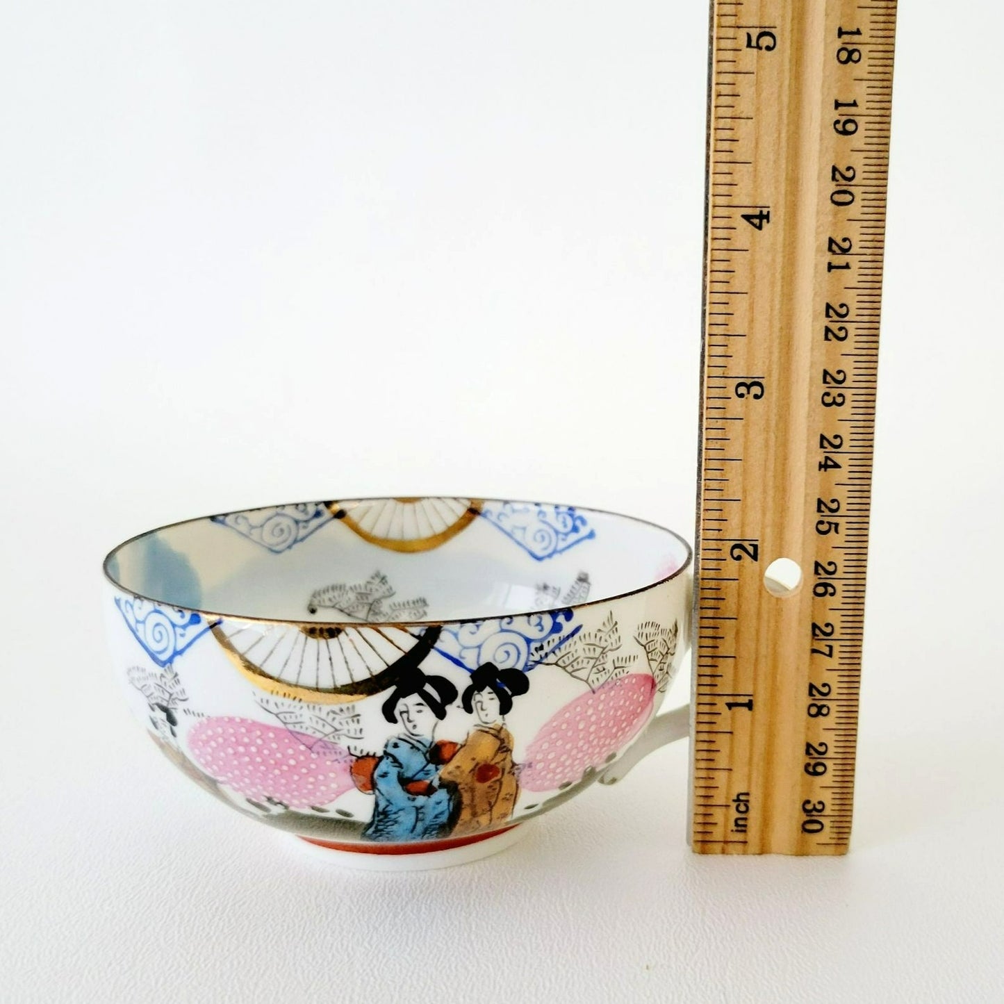 Japanese Kutani Geisha Girls Teacup, Saucer & Plates, Set of 4, Hand Painted Porcelain