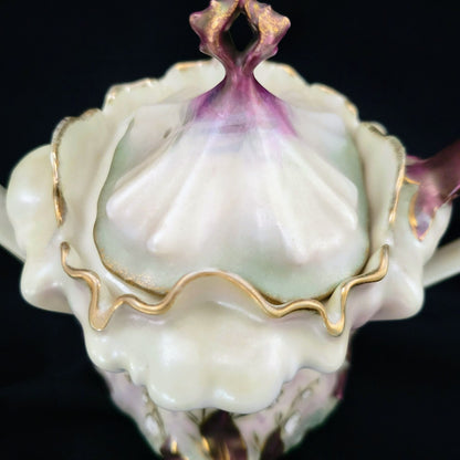 Rare Vintage RS Prussia Lily of the Valley Teapot Hand Painted on Satin Smooth Finish, Gold Accents
