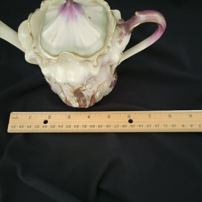 Rare Vintage RS Prussia Lily of the Valley Teapot Hand Painted on Satin Smooth Finish, Gold Accents