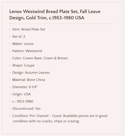 Lenox "Westwind" Bread Plate Set, c.1953-80 USA