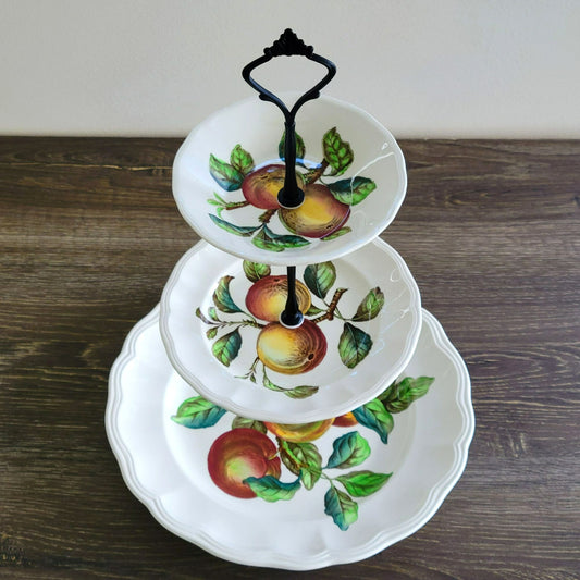 Mismatched 3 Tiered Dessert Stand, Made from Spode Apple Dishes