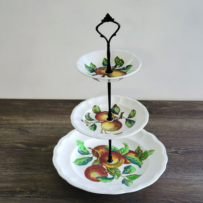 Mismatched 3 Tiered Dessert Stand, Made from Spode Apple Dishes